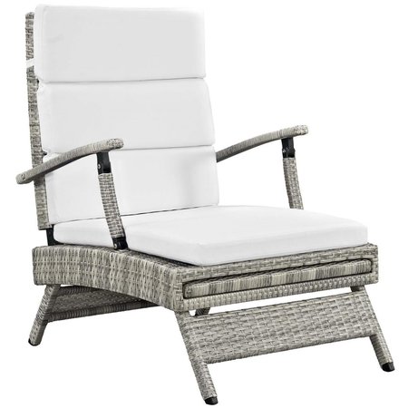 PATIO TRASERO Envisage Chaise Outdoor Patio Wicker Rattan Lounge Chair, Light Gray White PA1732635